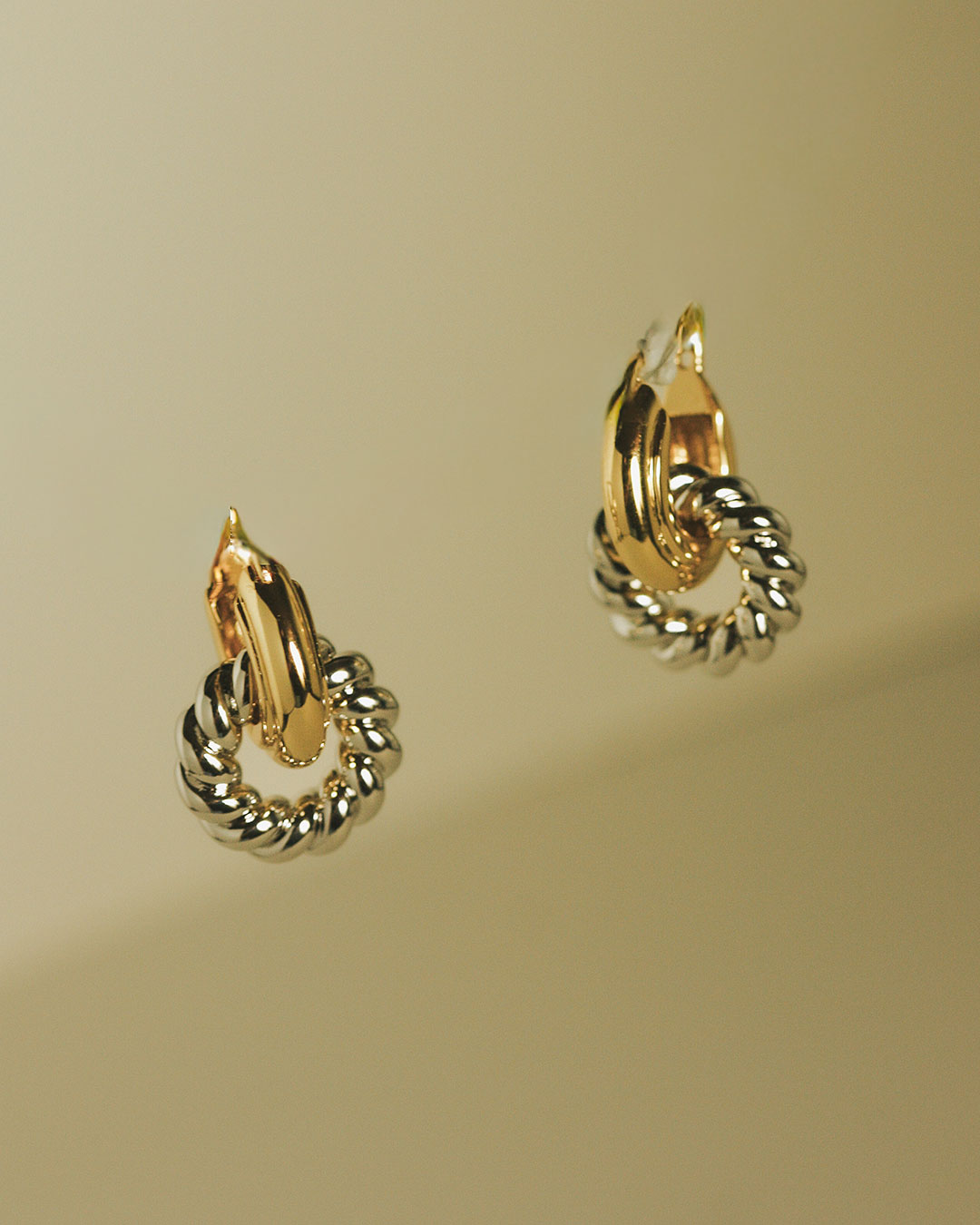 Two-Tone Rope Interlock Hoops - Silver in Gold — another angle