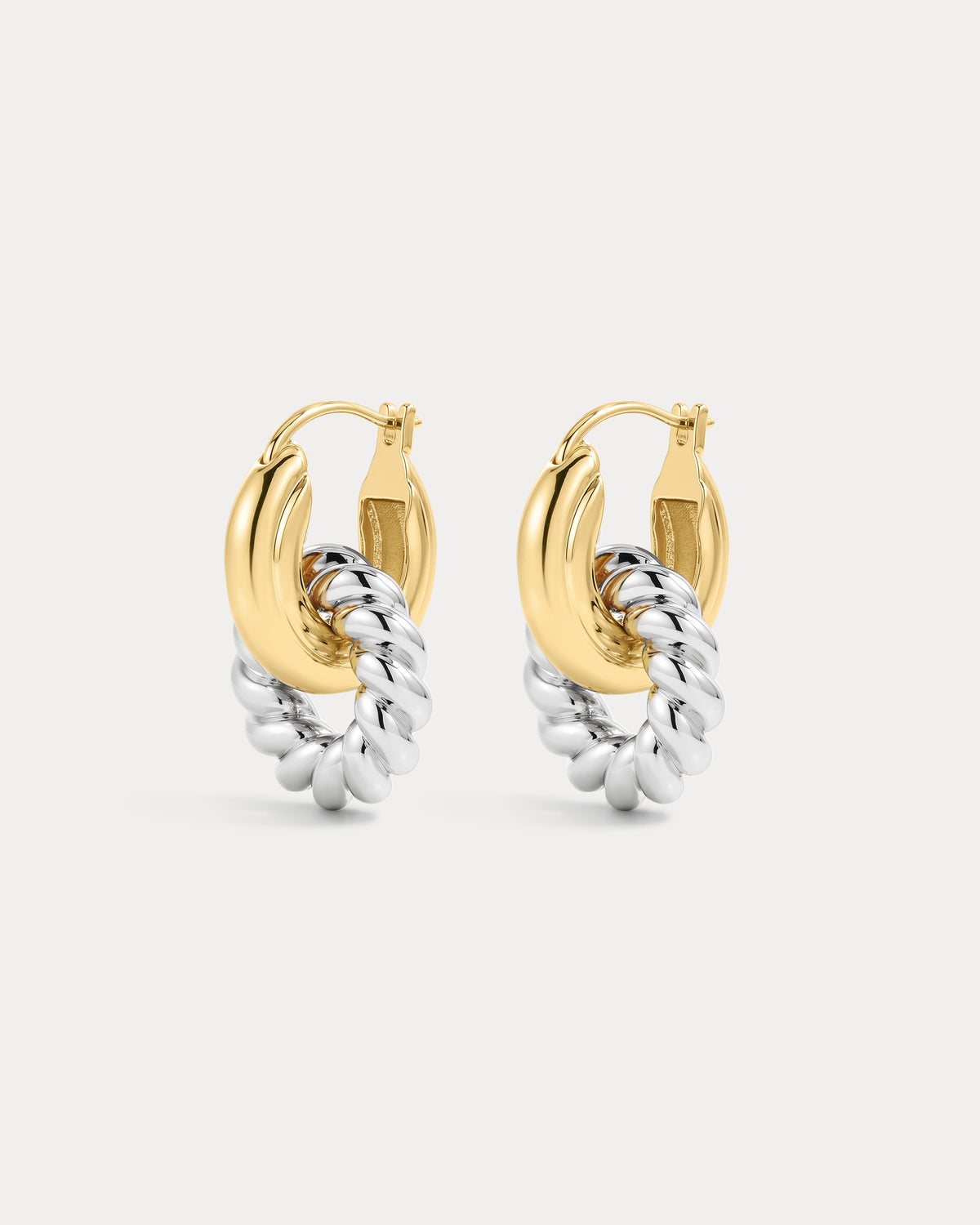 Two-Tone Rope Interlock Hoops - Gold