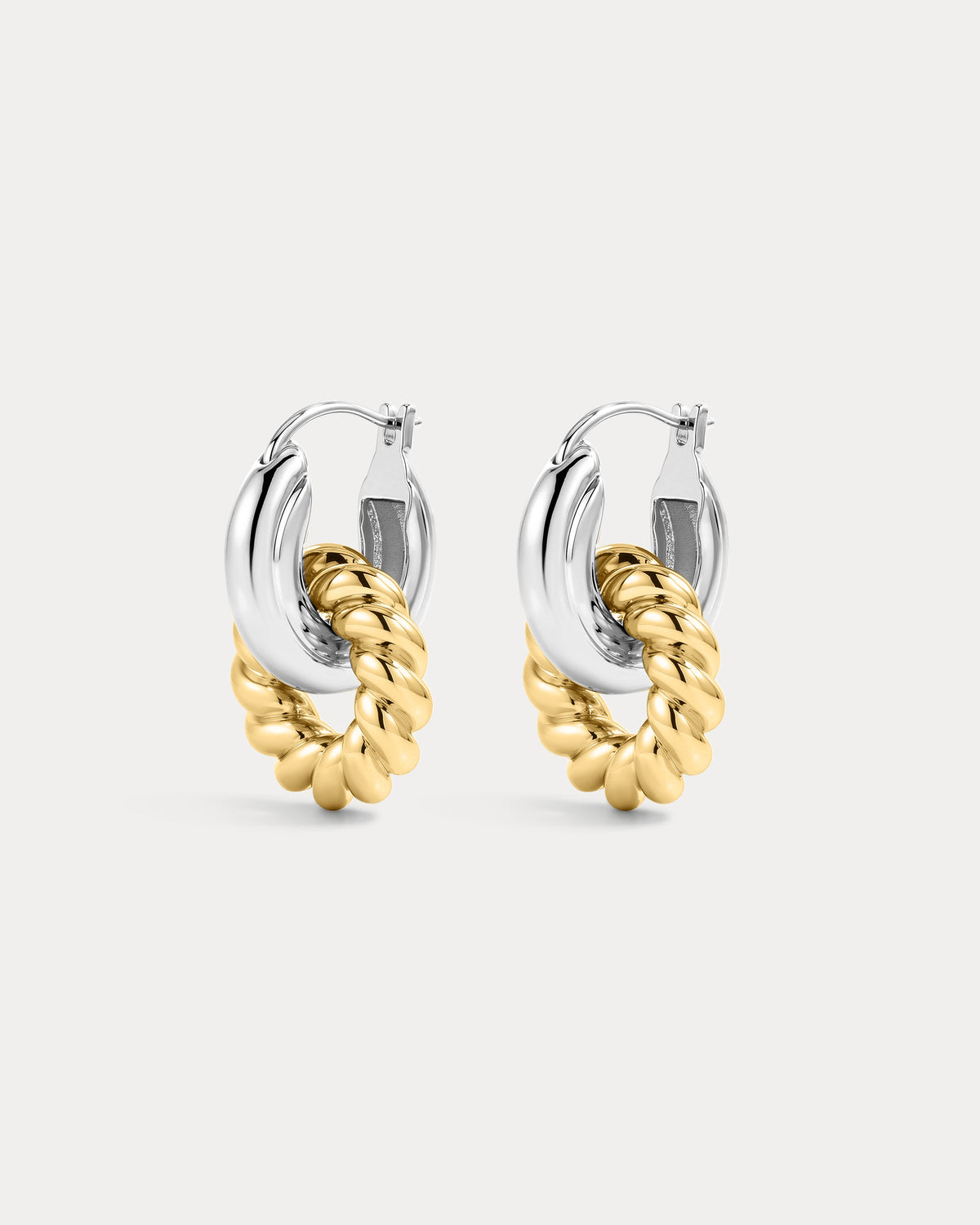 Two-Tone Rope Interlock Hoops - Silver