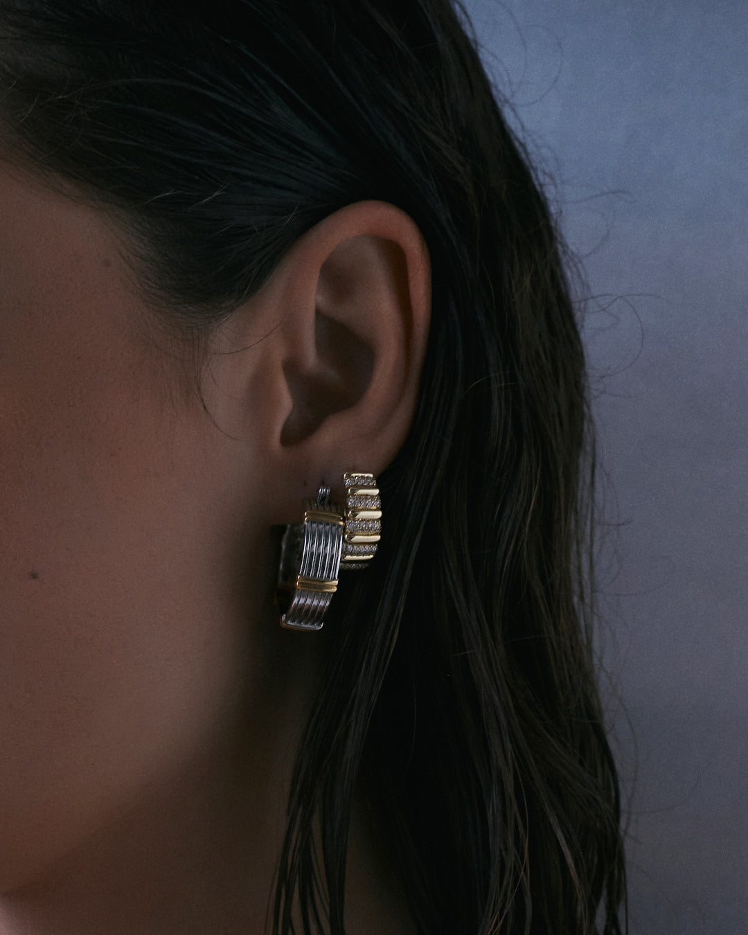 Two-Tone Sierra Bar Hoops - Silver — another angle