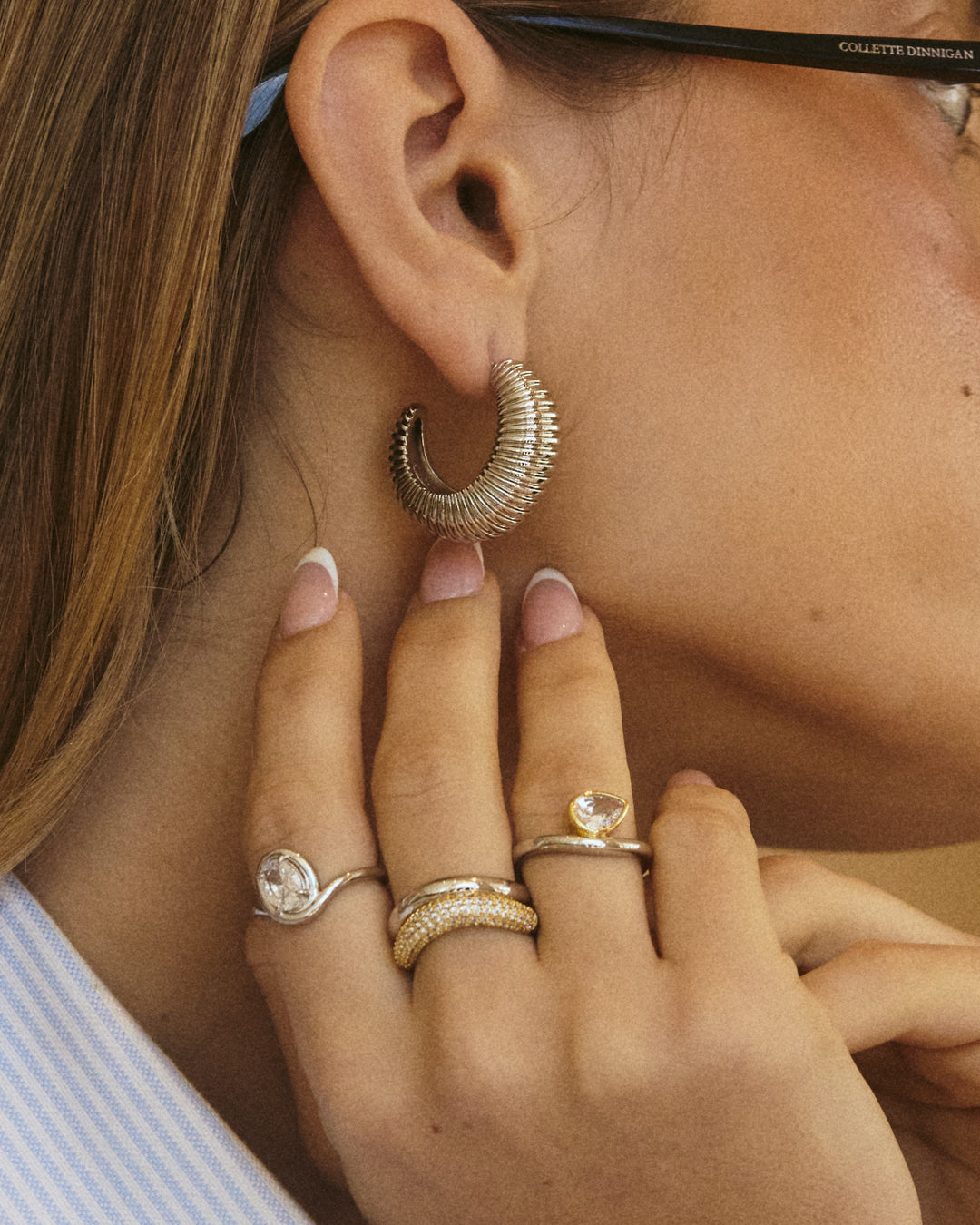 XL Georgia Ridged Hoops - Silver — detail view