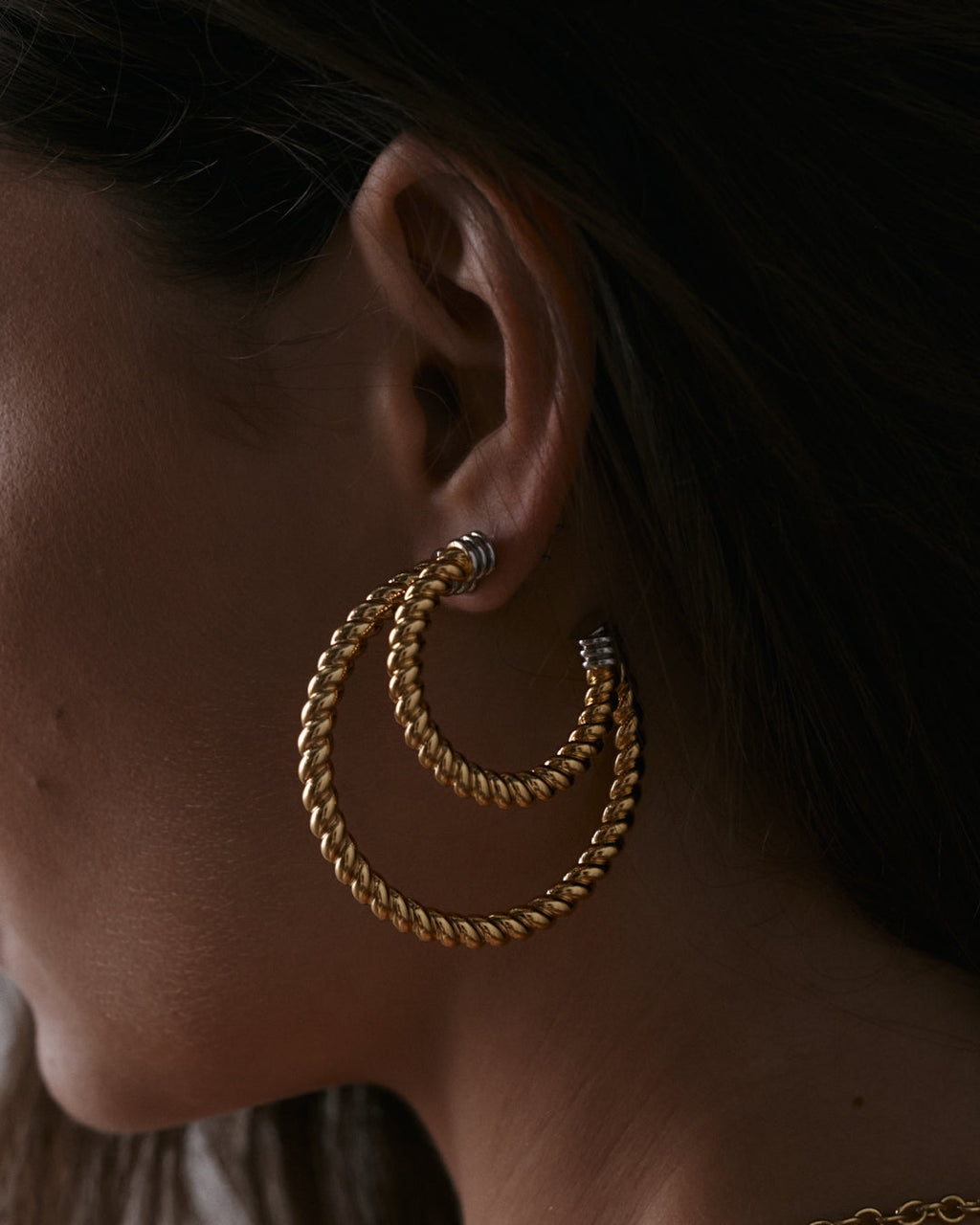 Sierra Rope Hoops - Silver in Gold — another angle