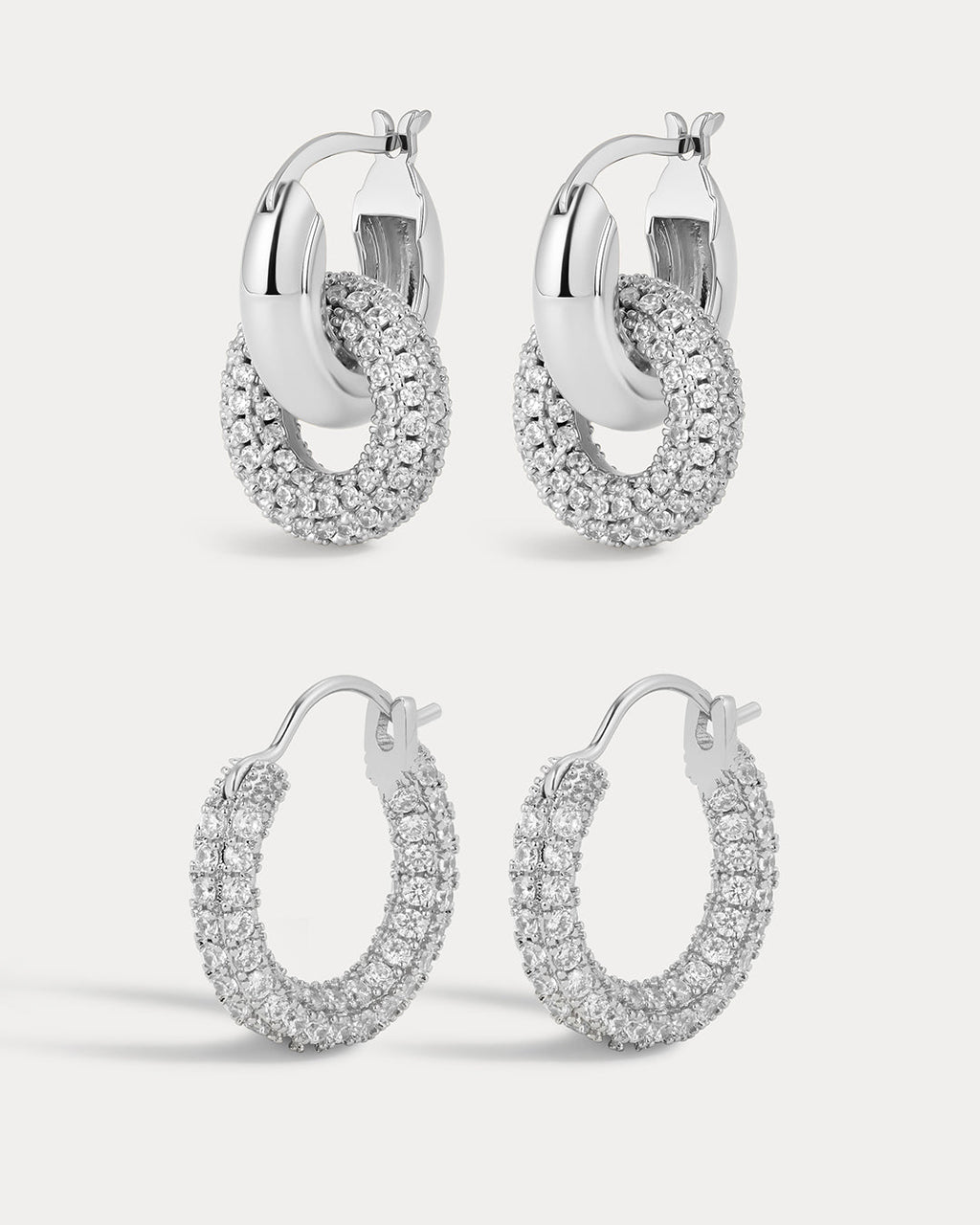 Pave Interlock Hoops and Pave Amalfi Huggies - Silver — set view