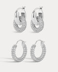 Pave Interlock Hoops and Pave Amalfi Huggies - Silver — set view
