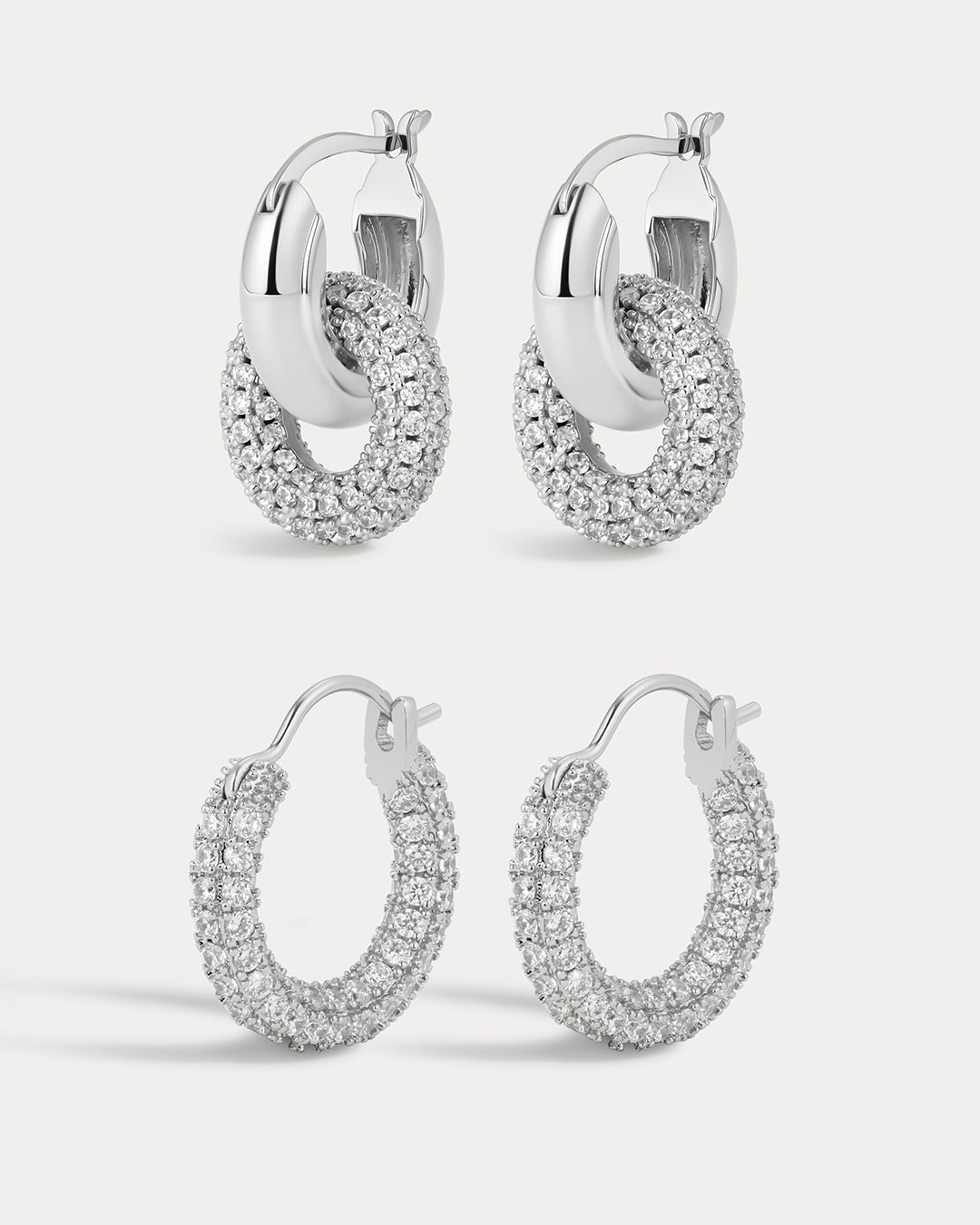 Pave Interlock Hoops and Pave Amalfi Huggies - Silver — set view