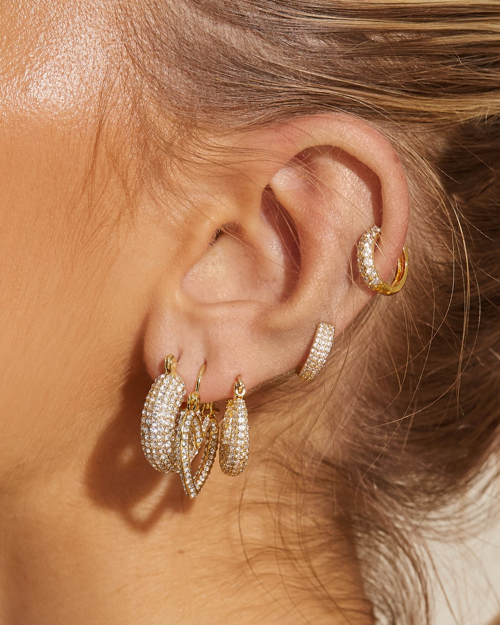 Pave Mini Donut Hoops- Gold — alternate view 2