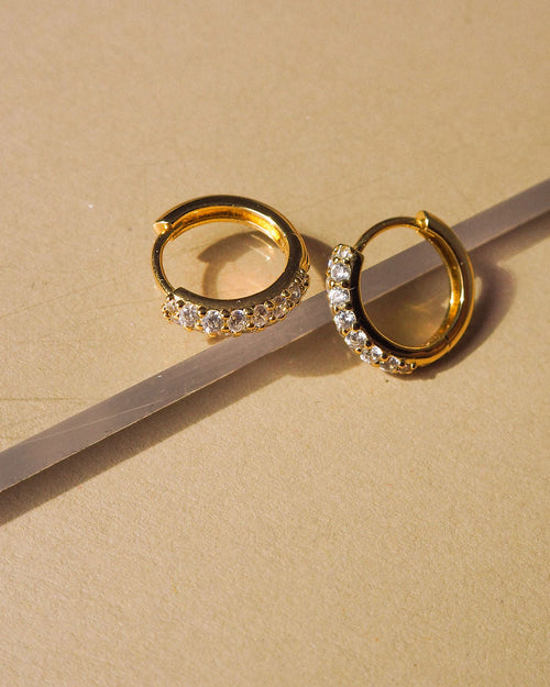 Baby Pave Huggies & Pave Interlock Hoops - Gold — alternate view