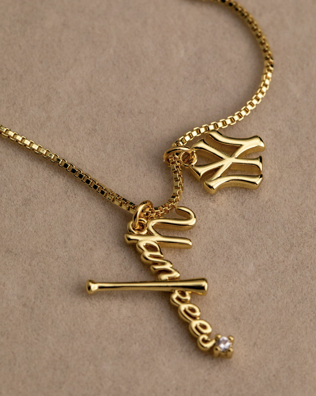 Bijoux MLB Logo Studs & Layered Nameplate Necklace Bundle - Silver — detail view 2