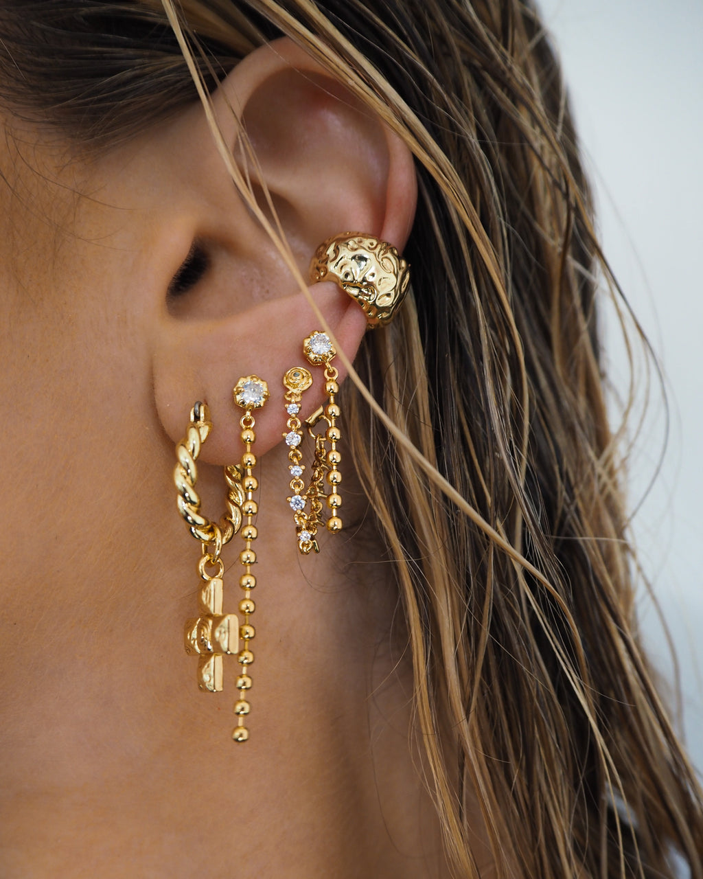 Molten Cross Twisted Hoops - Silver — alternate angle