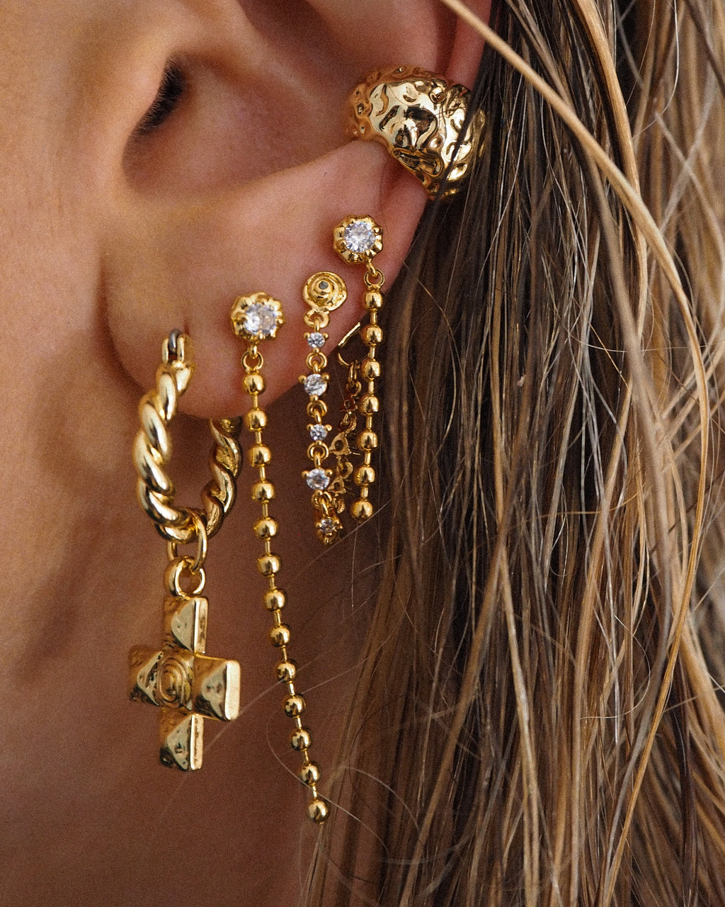 Molten Cross Twisted Hoops - Silver — alternate view