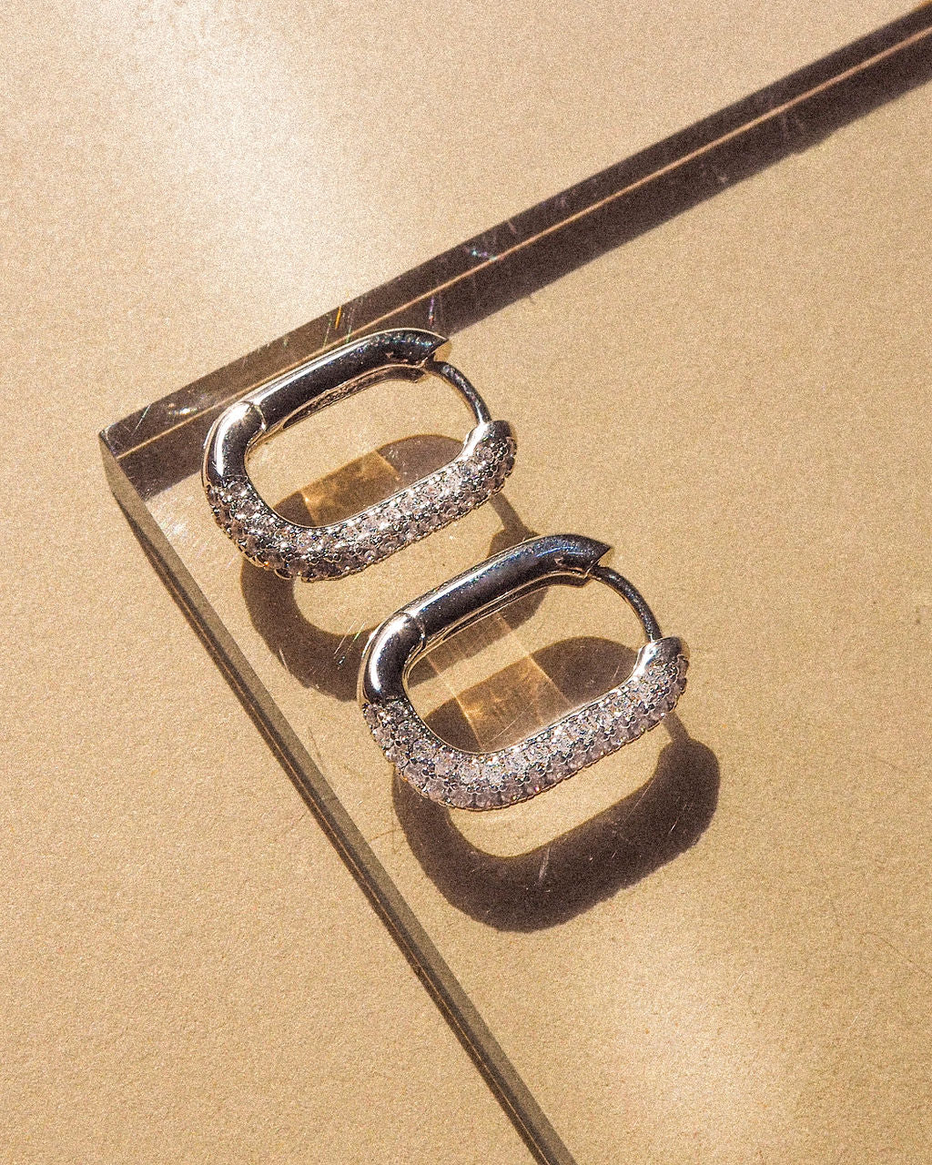 Pavé Chain Link Huggies - Silver — another angle