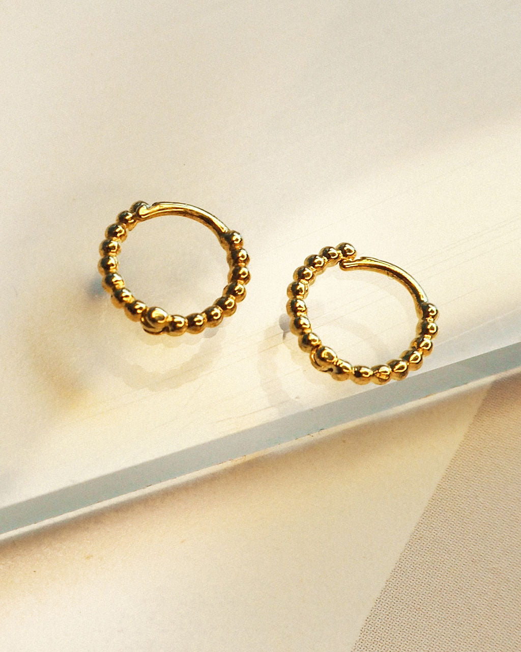 Mini Continuous Beaded Huggies - Gold - Earrings — alternate view