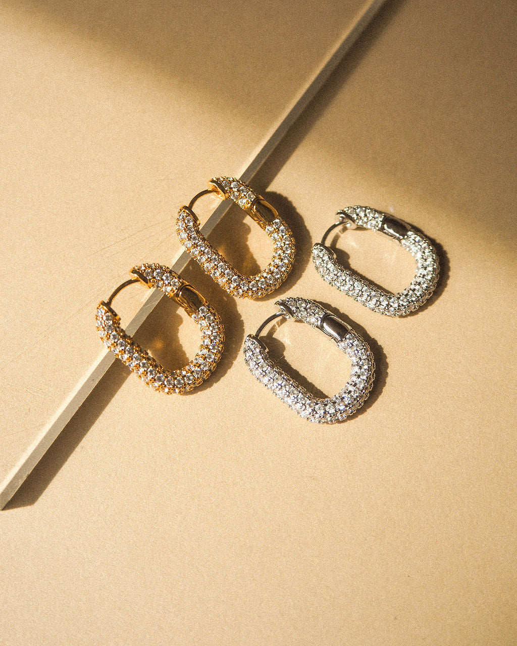 XL Pavé Chain Link Hoops - Silver — another angle