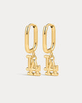 MLB Logo Charm Oval Hoop Earrings - Gold