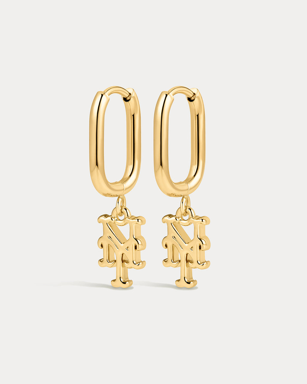 MLB Logo Charm Oval Hoop Earrings - Gold — detail view 3