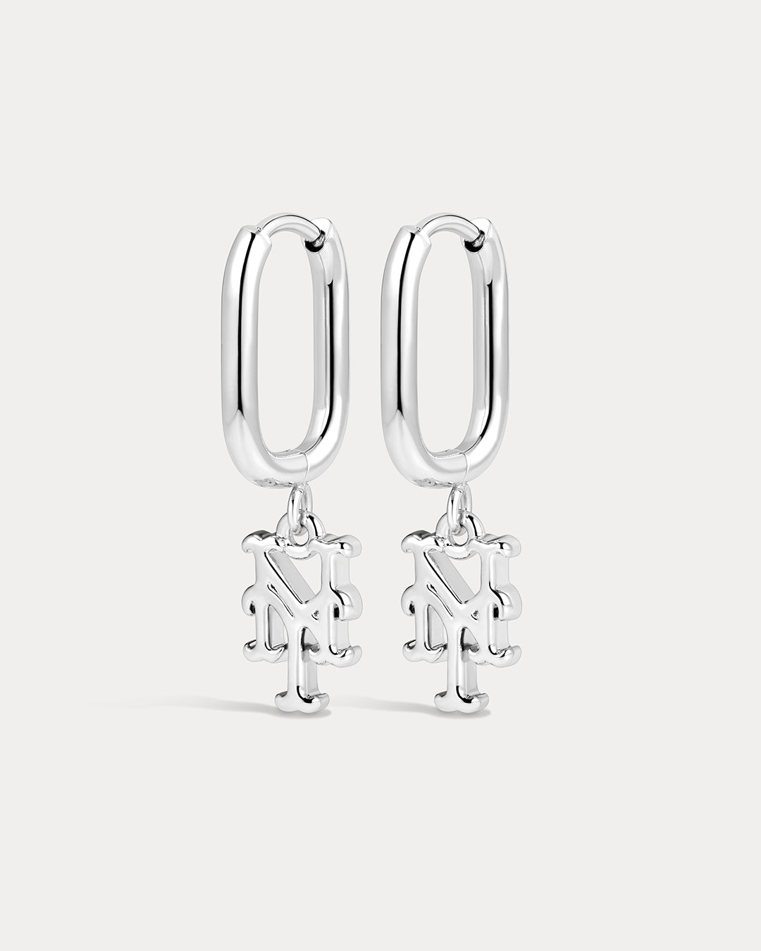 MLB Logo Charm Oval Hoop Earrings - Silver — detail view 3