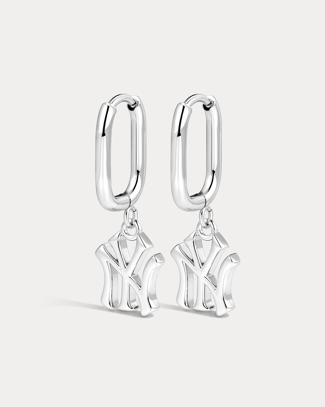 MLB Logo Charm Oval Hoop Earrings - Silver — another angle
