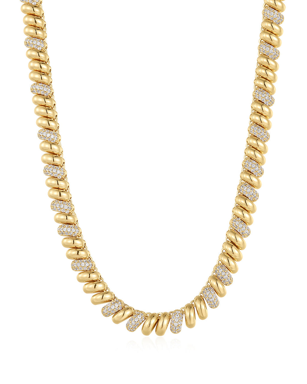 Pavé Ridged Marbella Necklace - Gold