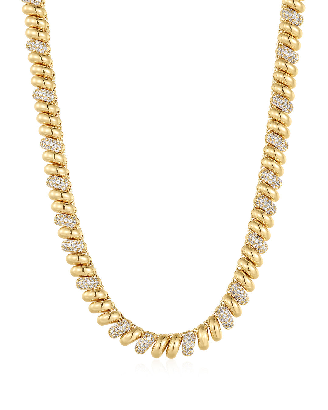 Pavé Ridged Marbella Necklace - Gold