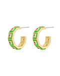 Mini Pyramid Stud Hoops- Bright Green - Gold