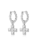 Molten Cross Twisted Hoops - Silver