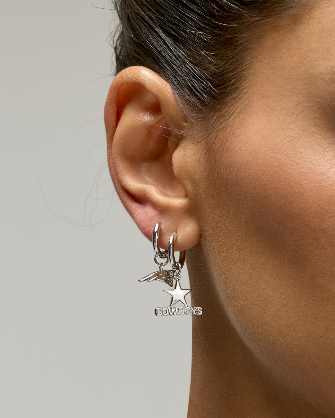 NFL Logo Charm Hoops - Silver — detail view