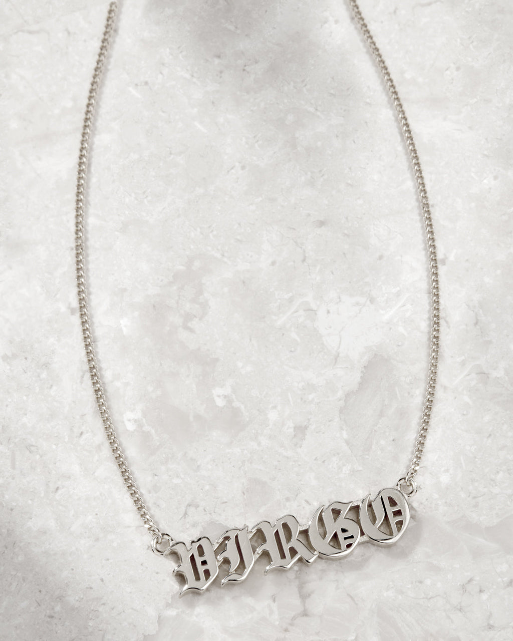 Nameplate Necklace [Old English] — another angle