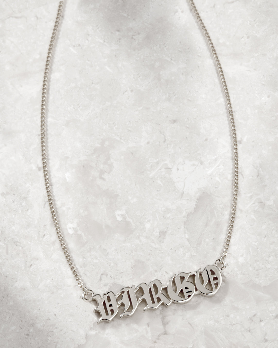 Nameplate Necklace [Old English] — another angle