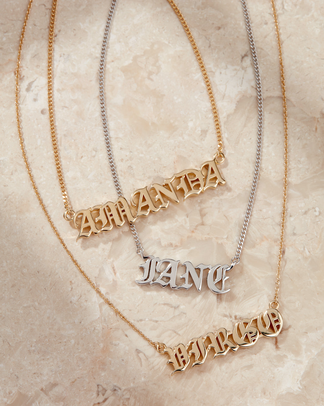Nameplate Necklace [Old English] — another angle 2