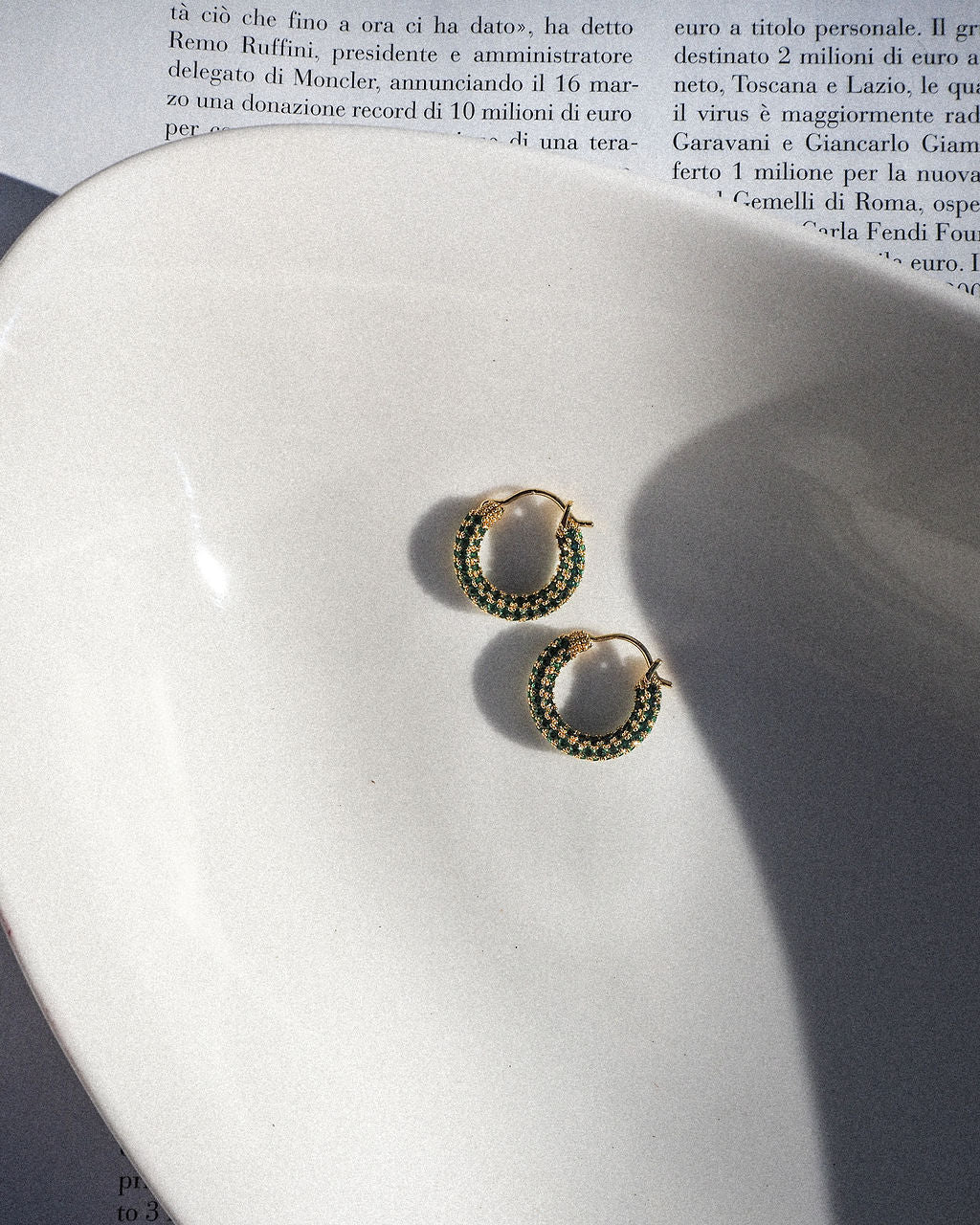 Pavé Amalfi Huggies - Emerald Green - Gold - Hoops — alternate angle