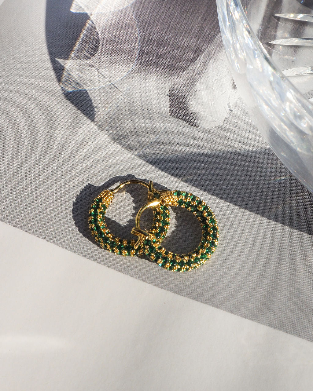 Pavé Amalfi Huggies - Emerald Green - Gold - Hoops — alternate view