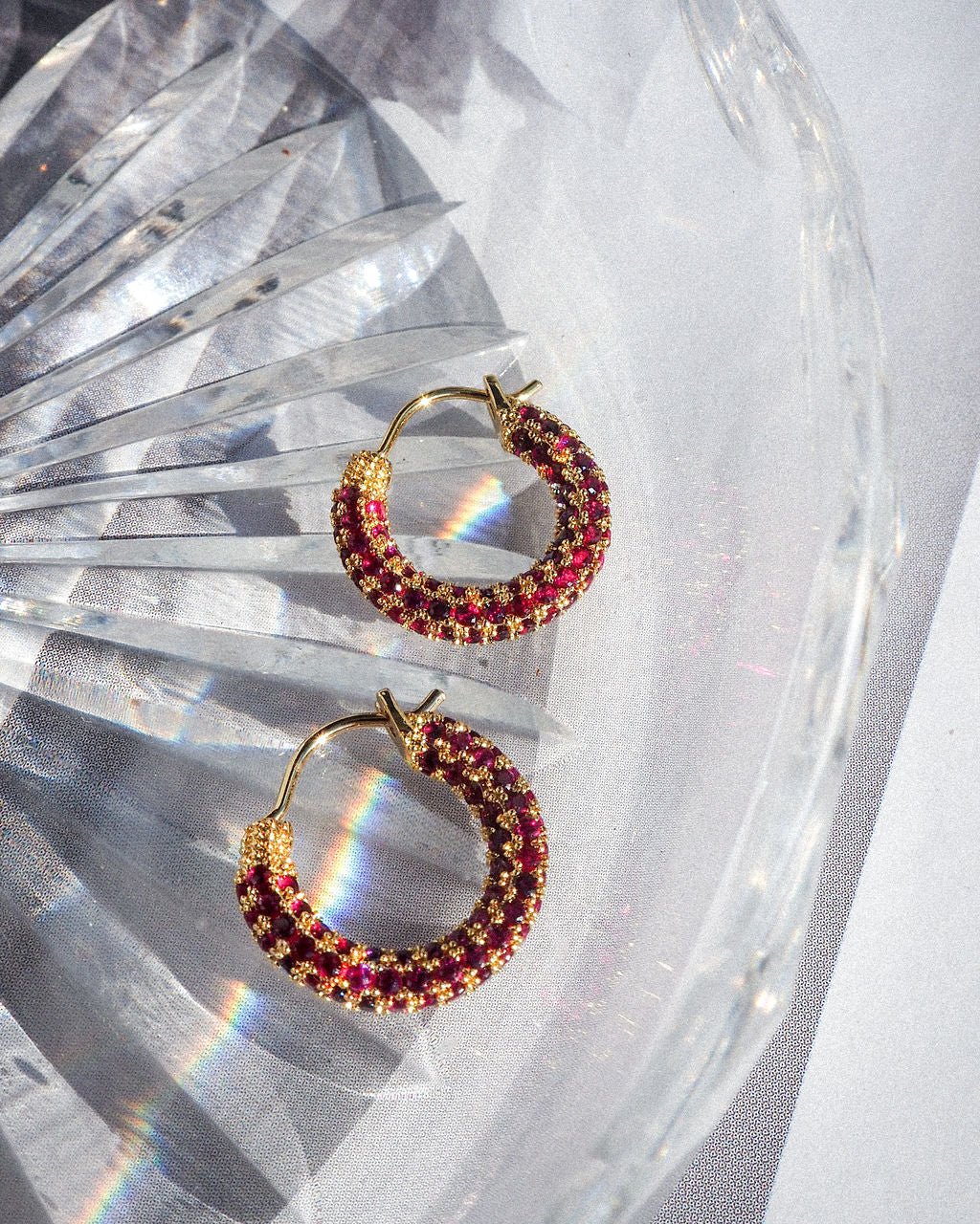 Pavé Amalfi Huggies - Ruby Red - Gold - Hoops — alternate view