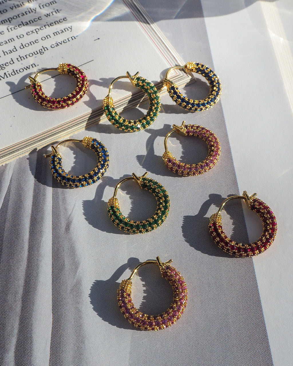 Pavé Amalfi Huggies - Emerald Green - Silver - Hoops — another angle