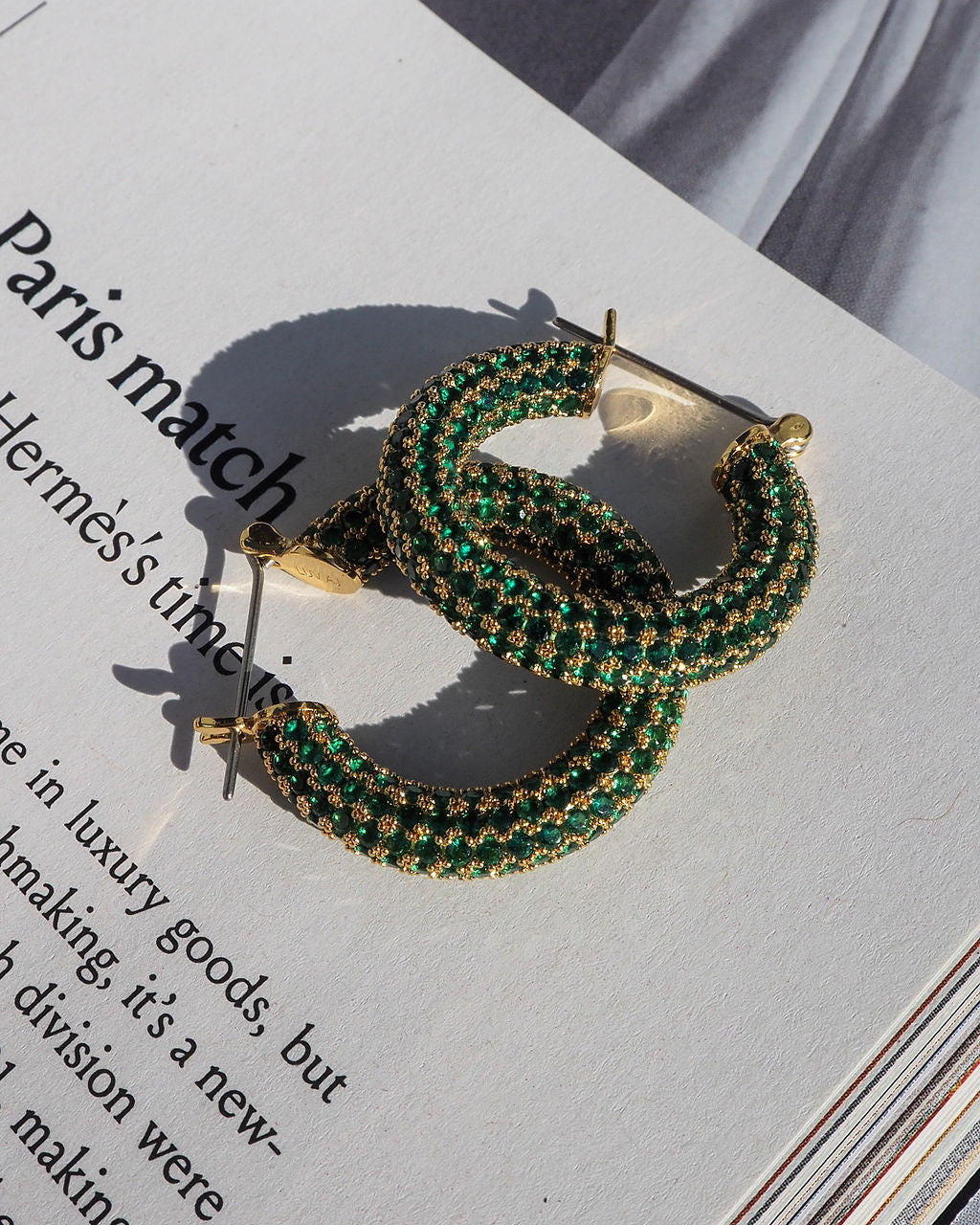 Pavé Baby Amalfi Hoops - Emerald Green - Gold — detail view