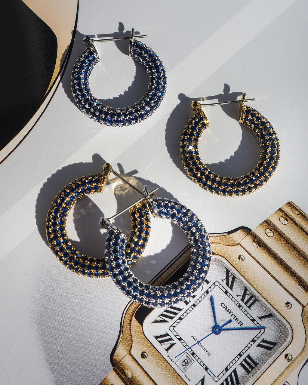 Pavé Baby Amalfi Hoops - Blue Sapphire - Silver — detail view
