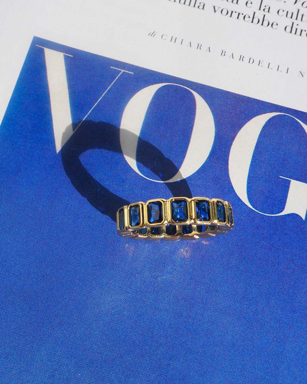 Bezel Emerald Ballier Ring - Blue Sapphire - Silver — alternate view