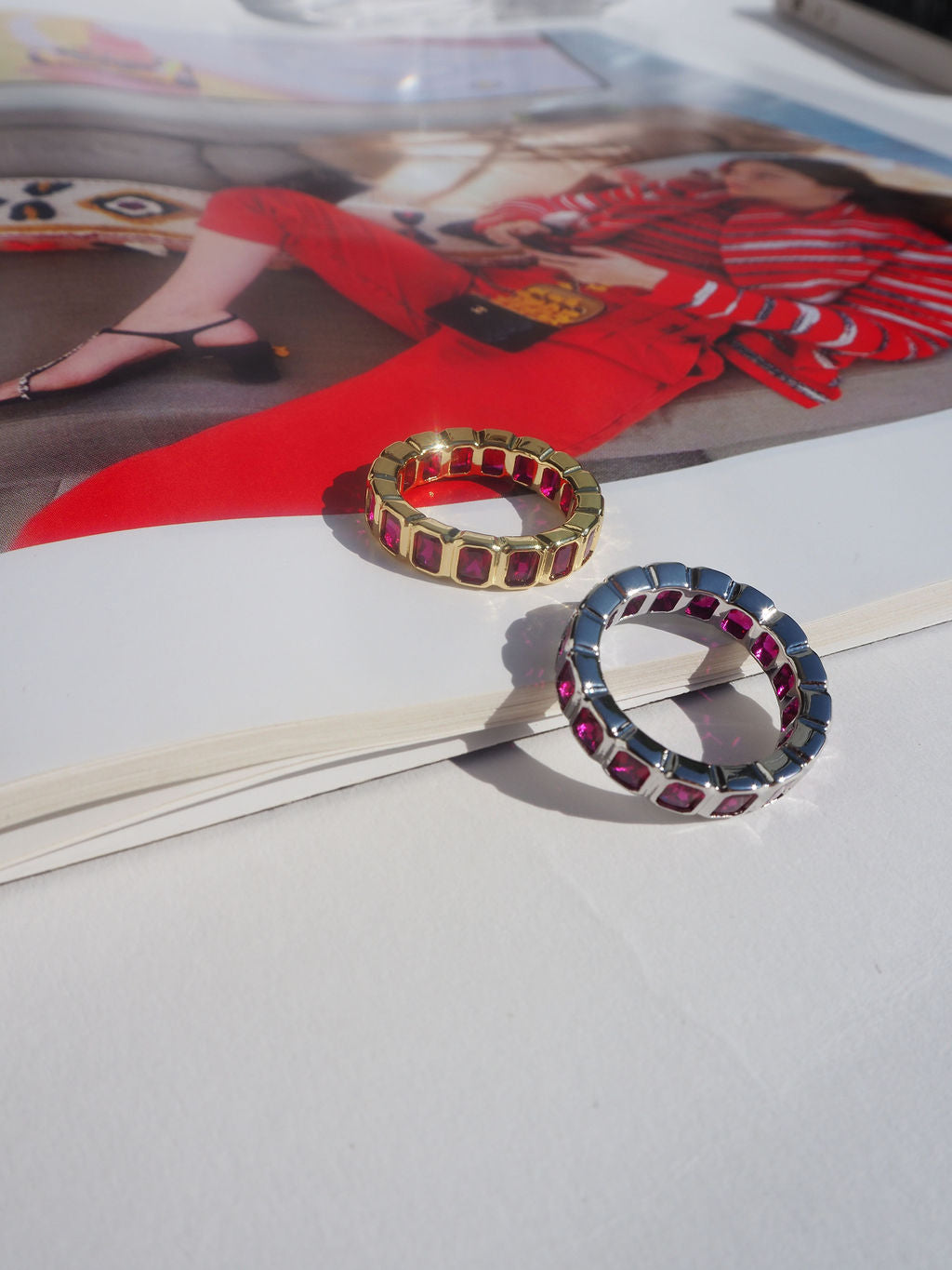 Bezel Emerald Ballier Ring - Ruby Red - Silver — another angle