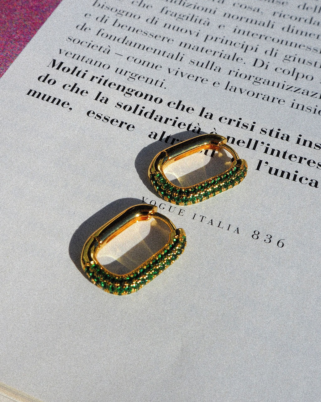 Pavé Chain Link Huggies - Emerald Green - Gold — alternate view