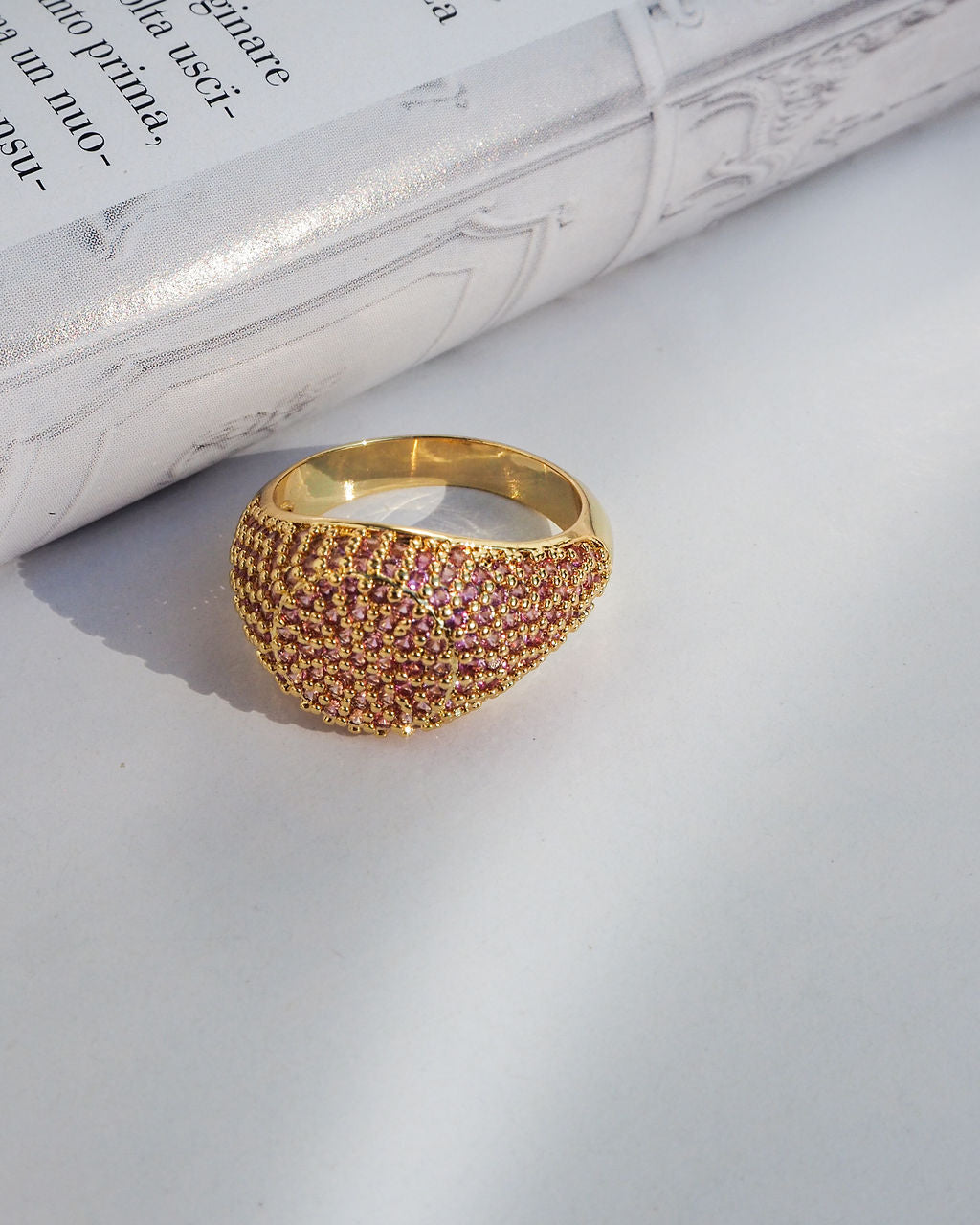 Pavé Signet Ring - Pink - Gold — detail view