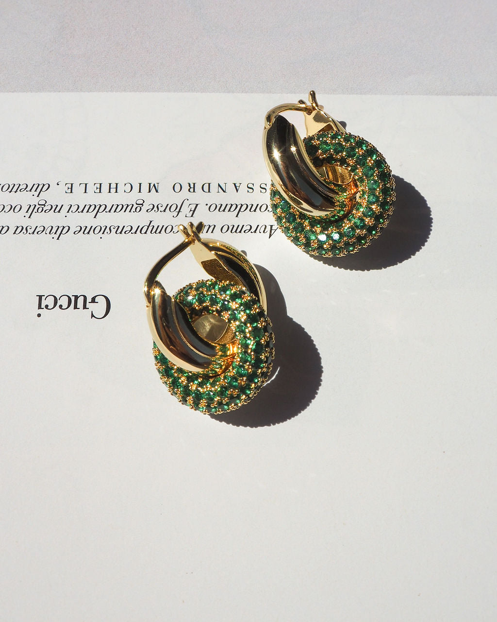 Pavé Interlock Hoops - Emerald Green - Silver — detail view