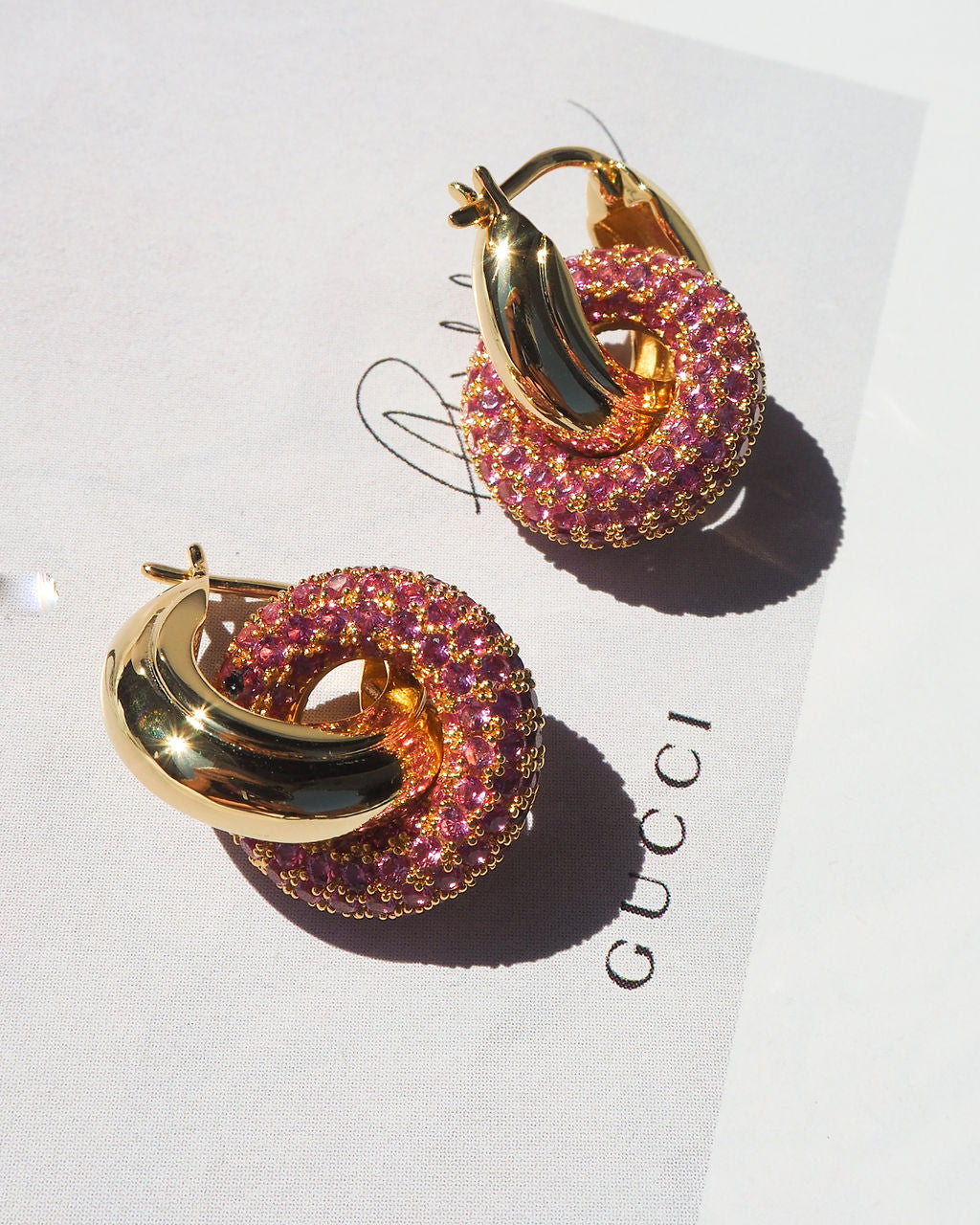 Pavé Interlock Hoops - Pink - Gold — detail view