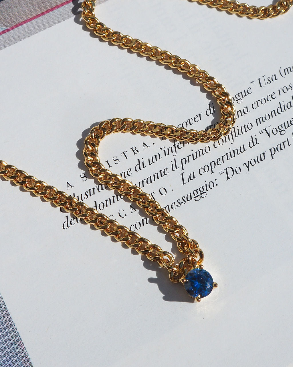 Bardot Stud Necklace - Blue Sapphire - Gold — detail view