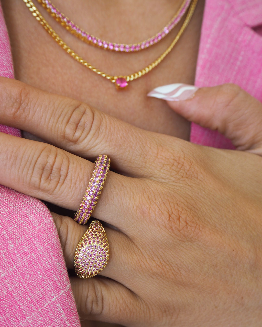 Pavé Amalfi Ring - Pink - Gold — alternate view