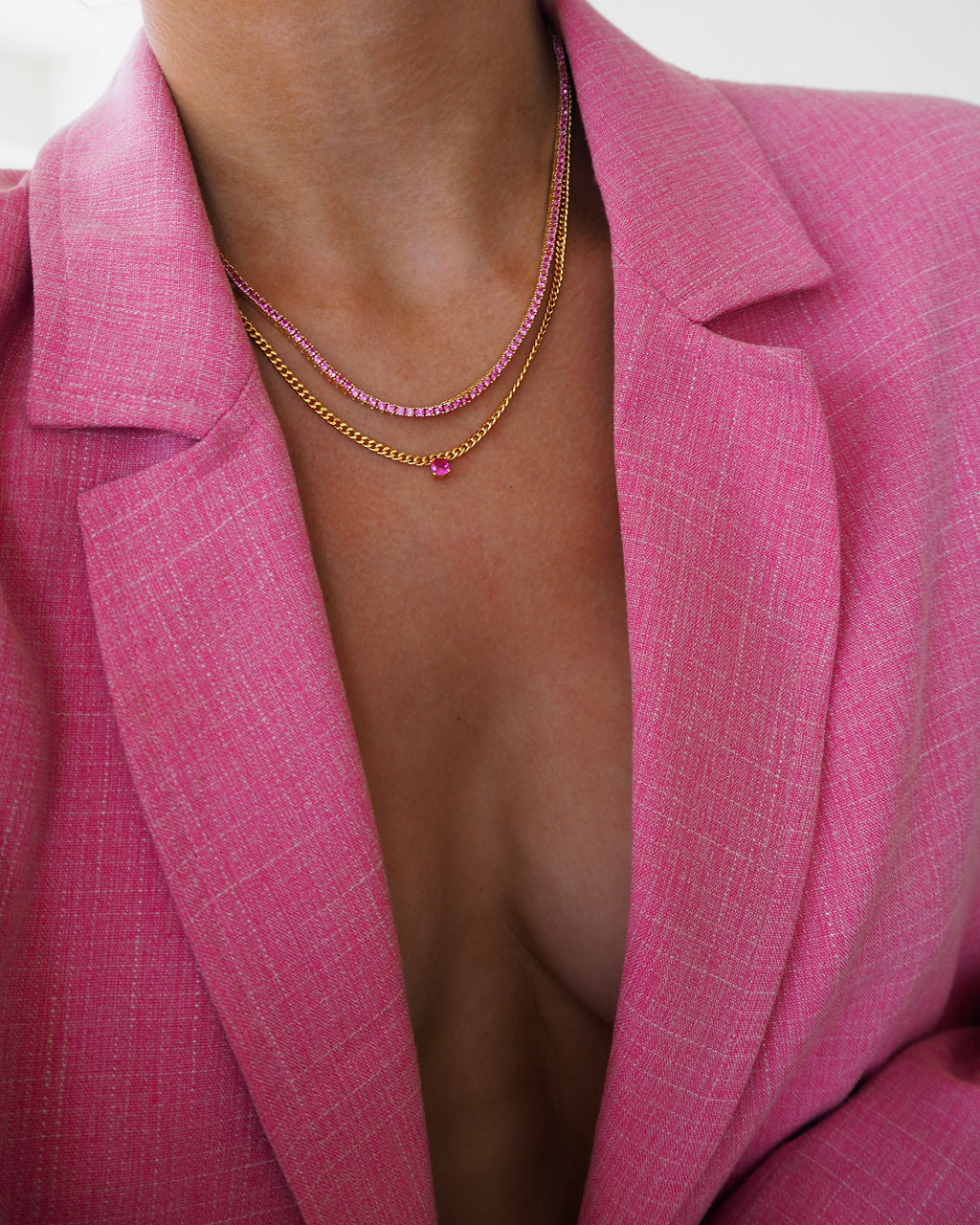 Bardot Stud Necklace - Pink - Silver — alternate view