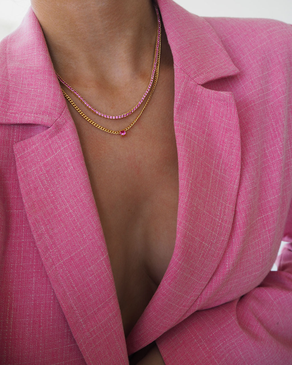 Bardot Stud Necklace - Pink - Gold — alternate view