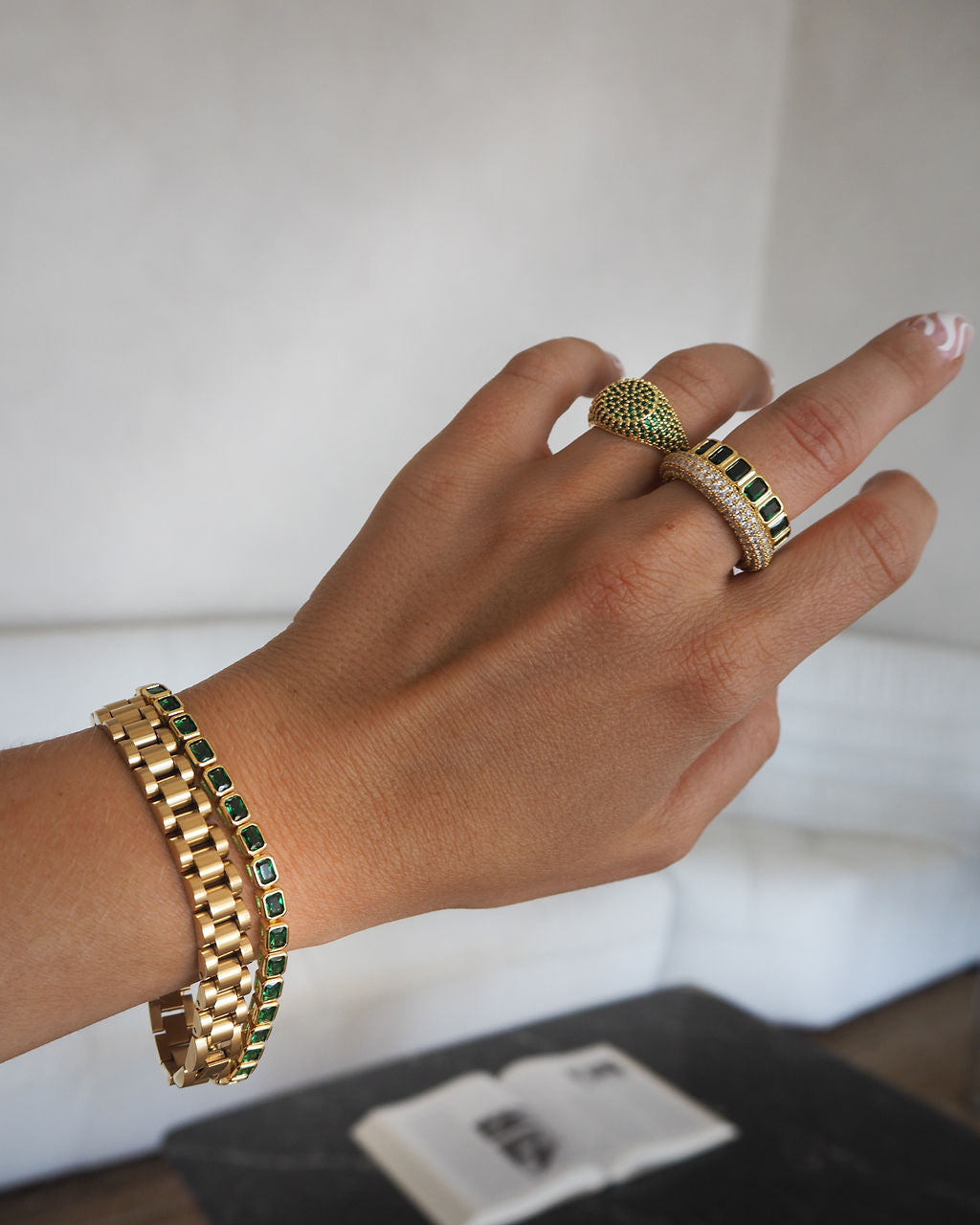 Bezel Emerald Ballier Bracelet - Emerald Green - Gold — alternate view