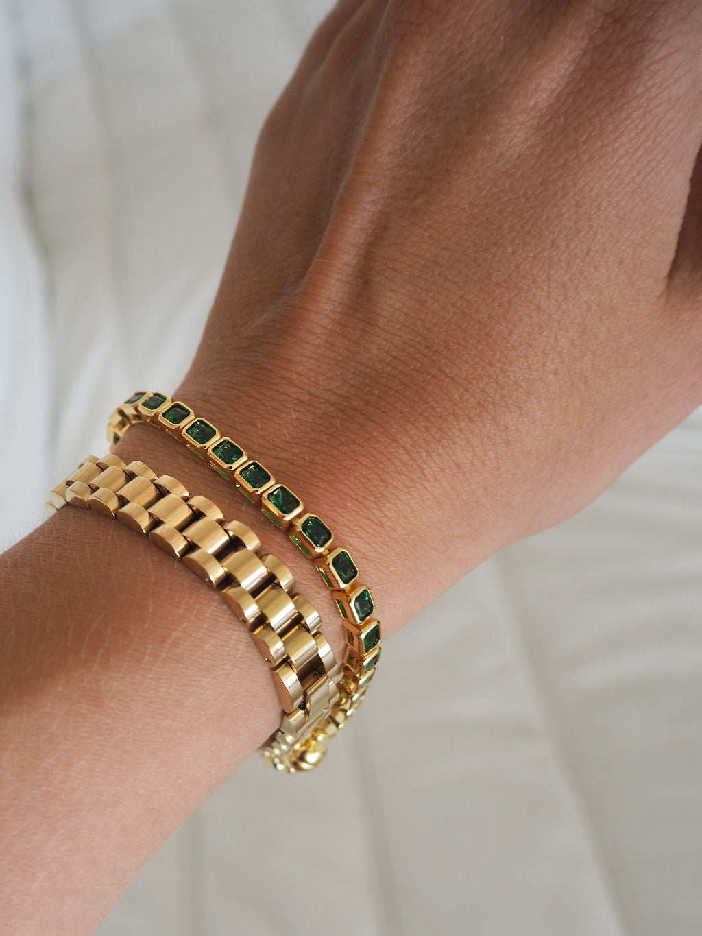 Bezel Emerald Ballier Bracelet - Emerald Green - Silver — alternate view