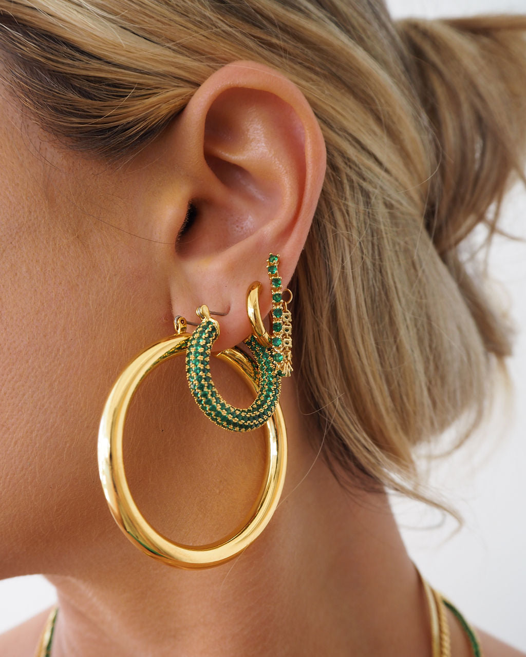 Ballier Chain Studs - Emerald Green - Silver — alternate view