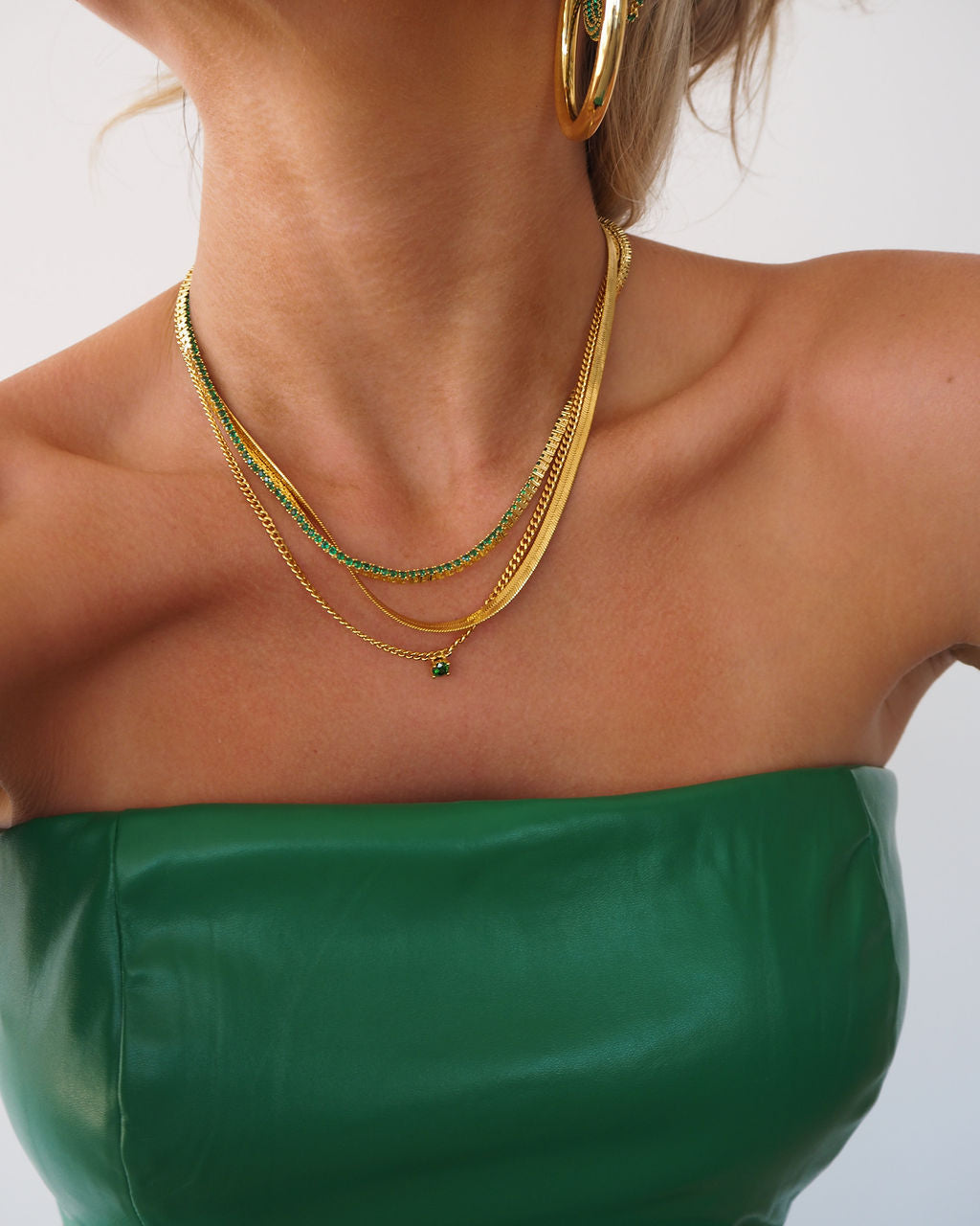 Bardot Stud Necklace - Emerald Green - Gold — alternate view