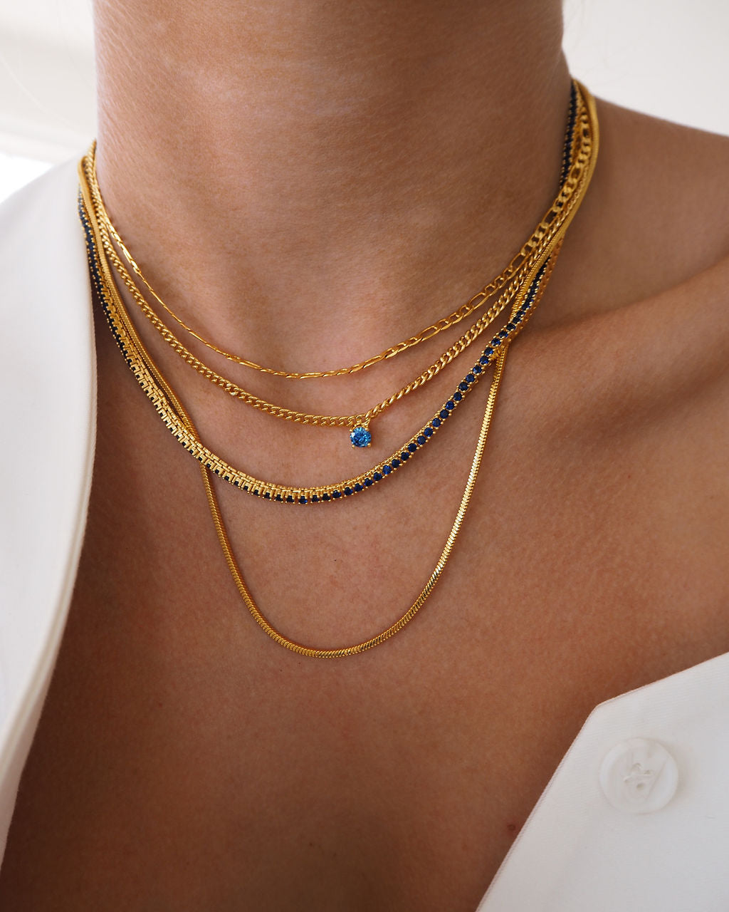 Bardot Stud Necklace - Blue Sapphire - Gold — alternate view
